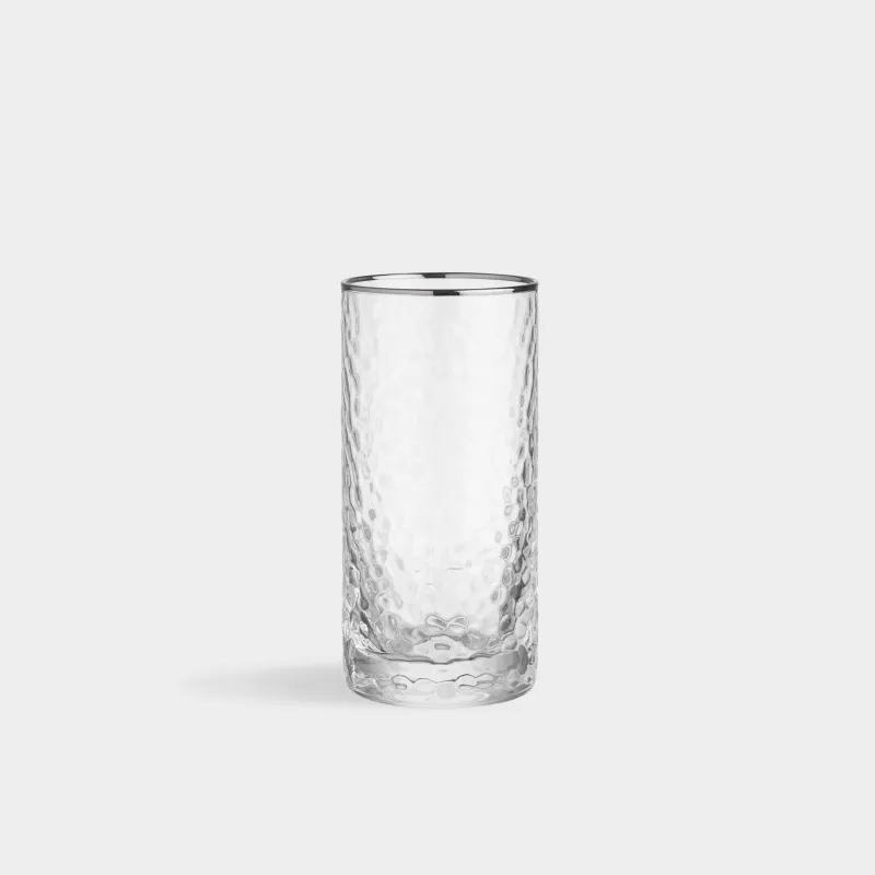 Стақан, 14 см, 300 мл, шыны, күміс жиегі бар, Ripply silver