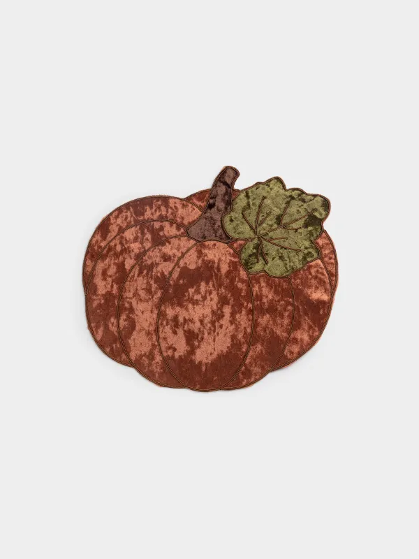 Салфетка под приборы, 37х38 см, бархат, фигурная, оранжевая, Тыква, Velvet form, image-0