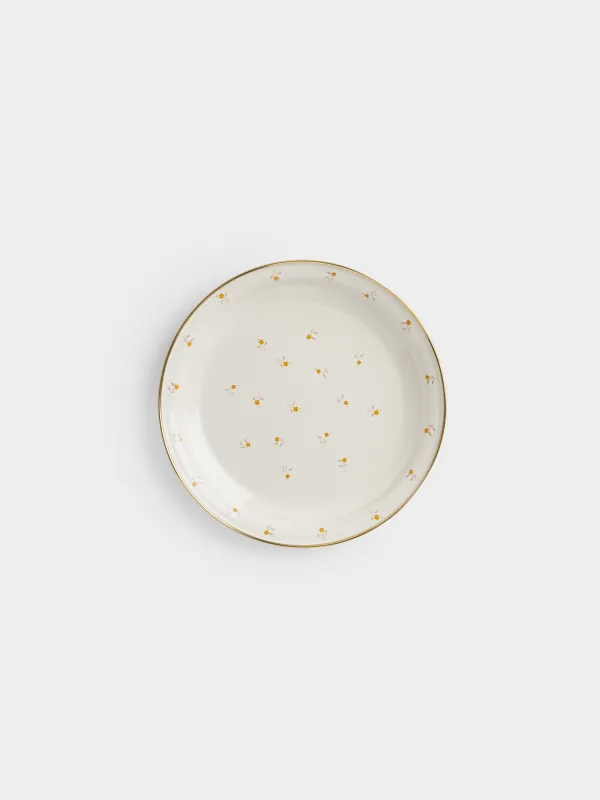 Поднос, 22 см, металл эмалированный, круглый, молочный, Цветы, Enamel florets, image-1
