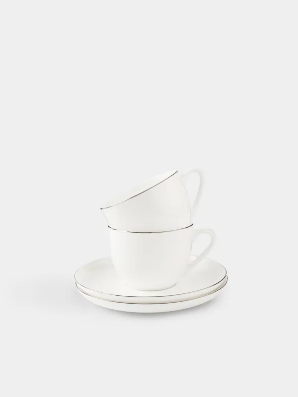 Шай жұбы, 2 тұлға, 4 зат, 250 мл, F фарфоры, ақ, Ideal silver, image-0