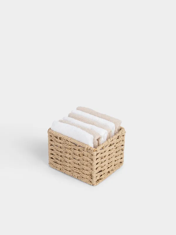 Сүлгі, 30х30 см, 6 дана, садақпен себетте, мақта, бежевый / ақ, Basket towel, image-1