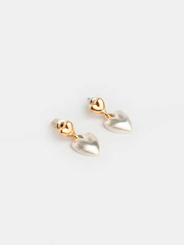Пусет сырғалары, 2 см, 2 дана, металл, күміс-алтын, Жүрек, Jewelry heart, image-1