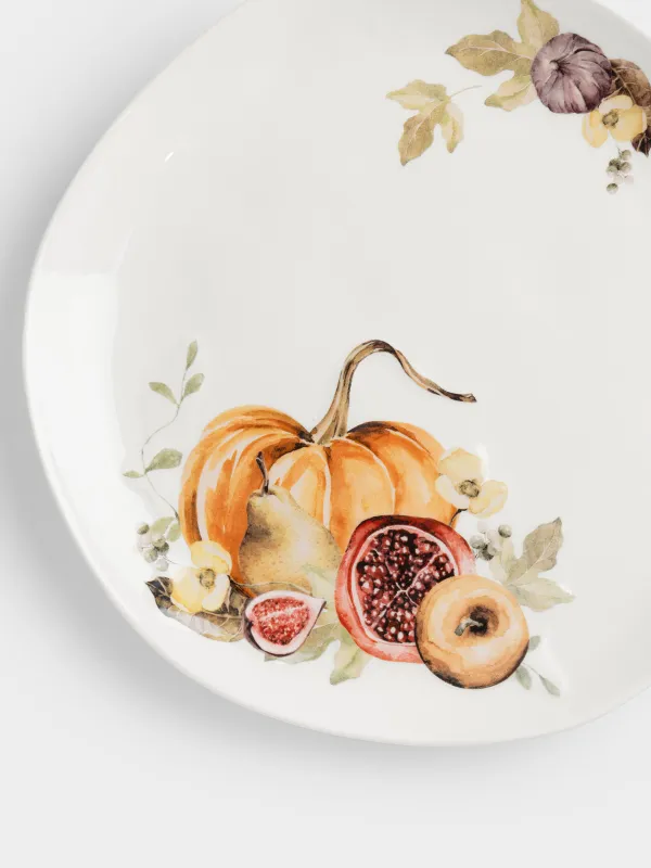 Тарелка обеденная, 28 см, керамика D, молочная, Тыква с фруктами, Pumpkin garden, image-1