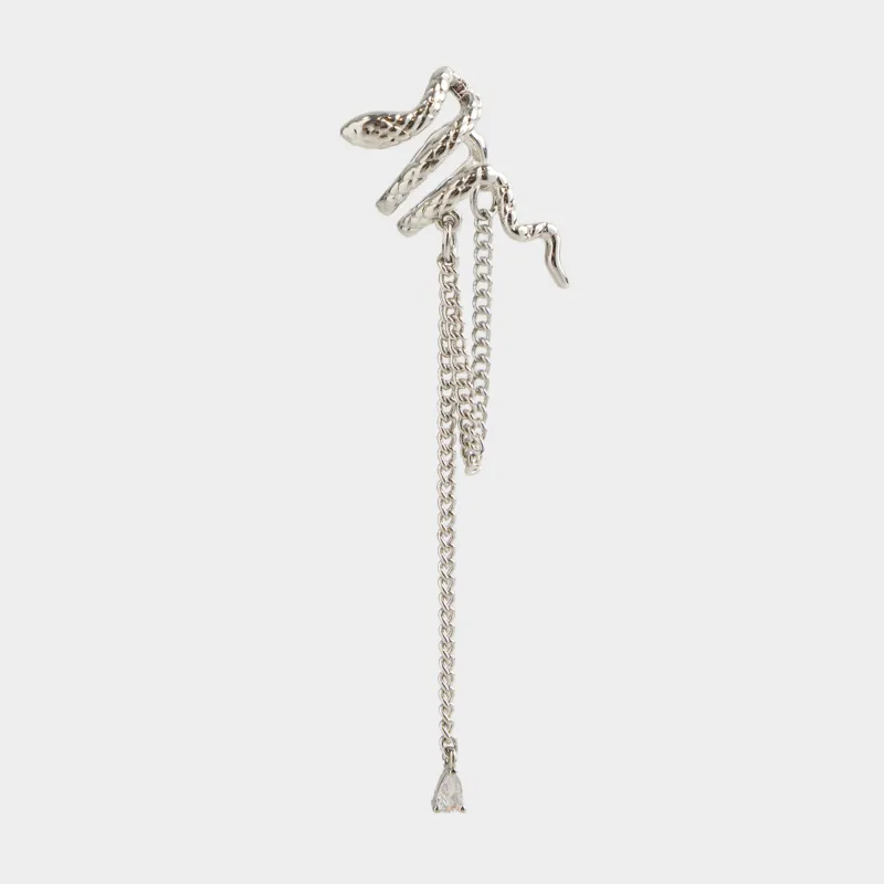 Кафф сырғасы, 7 см, аспасы бар, металл, күміс түстес, Жылан, Jewelry snake