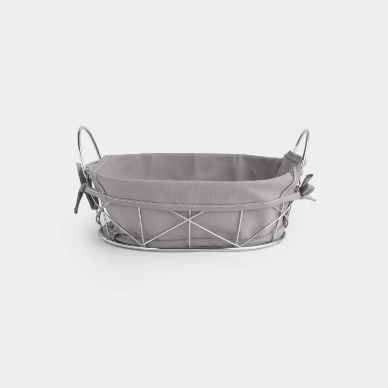 Нан себеті, 28х20 см, мақта/металл, сопақ, сұр/күміс, Twist silver