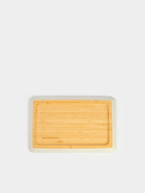 Табақша, 24х16 см, бамбук, тікбұрышты, сұр жиек, Bamboo soft, image-2