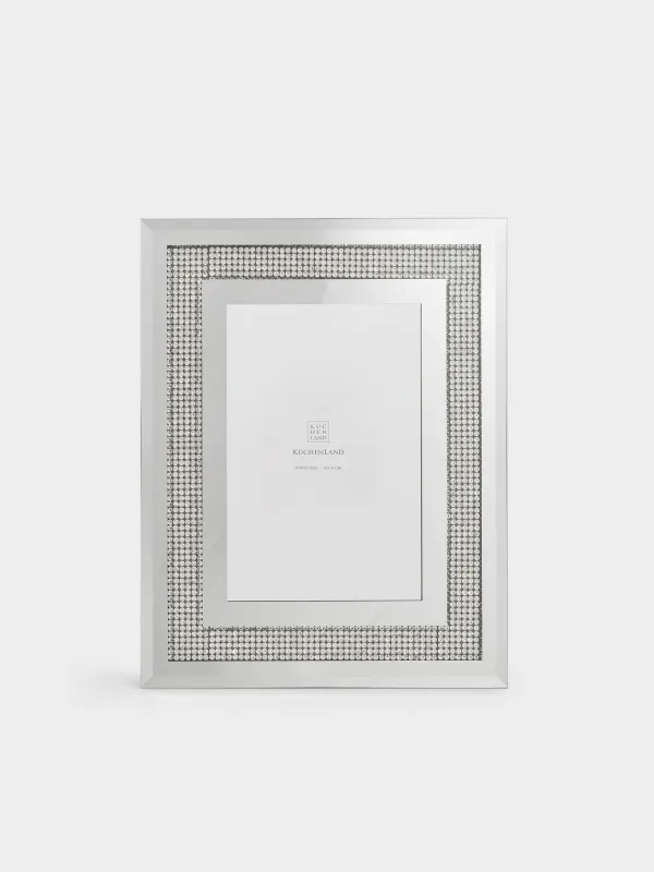 Фото жиектеме, 18х23 см, шыны, айналы, Күміс түсті кристалдар, Glossy crystal, image-1