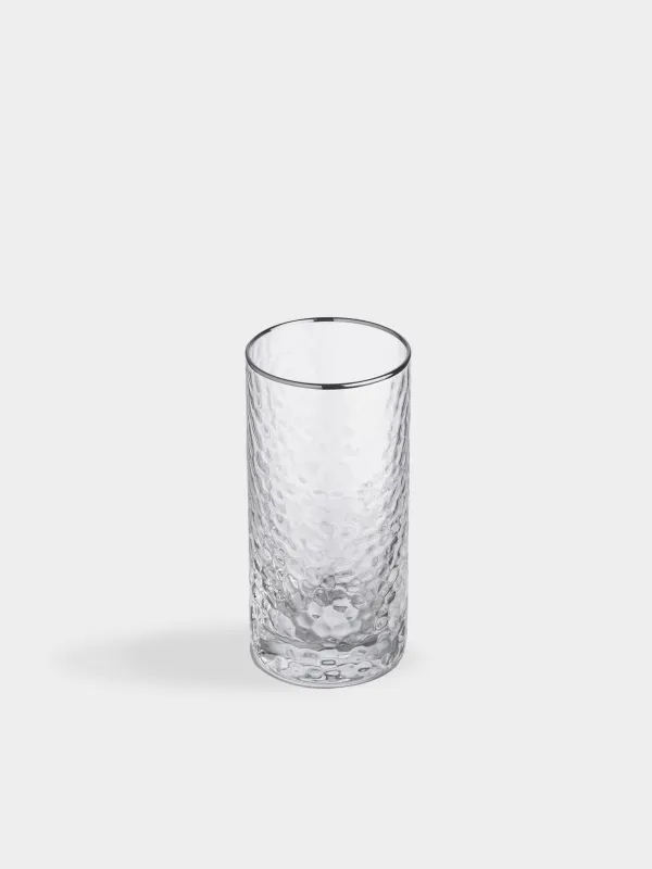 Стақан, 14 см, 300 мл, шыны, күміс жиегі бар, Ripply silver, image-1
