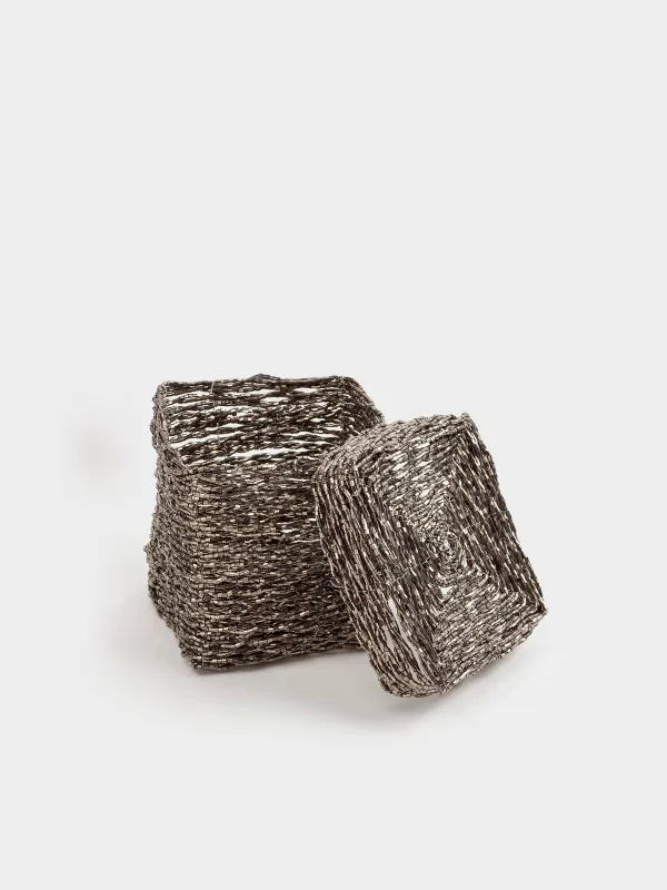 Қобдиша, 10х10 см, моншақ, қою сұр, Shiny beads, image-3