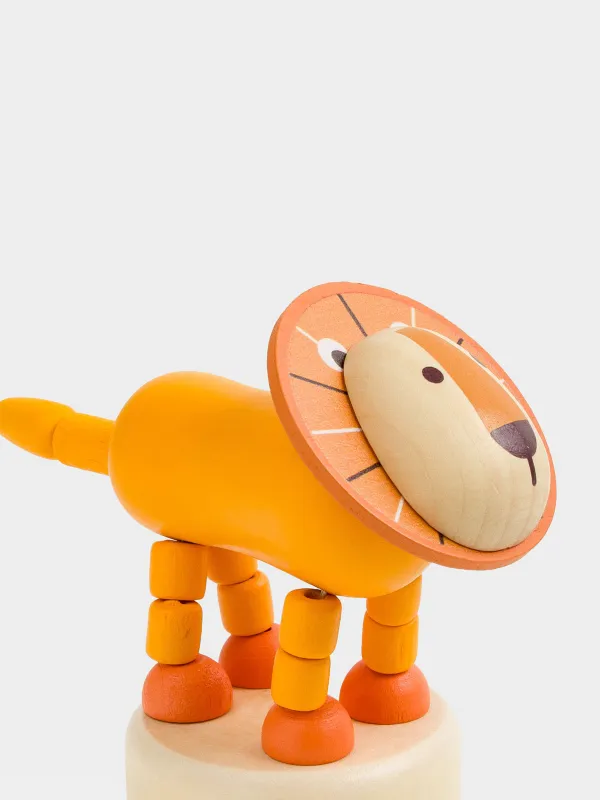Игрушка, 9х4 см, дергунчик, дерево, желтая, Львенок, Leo, image-4