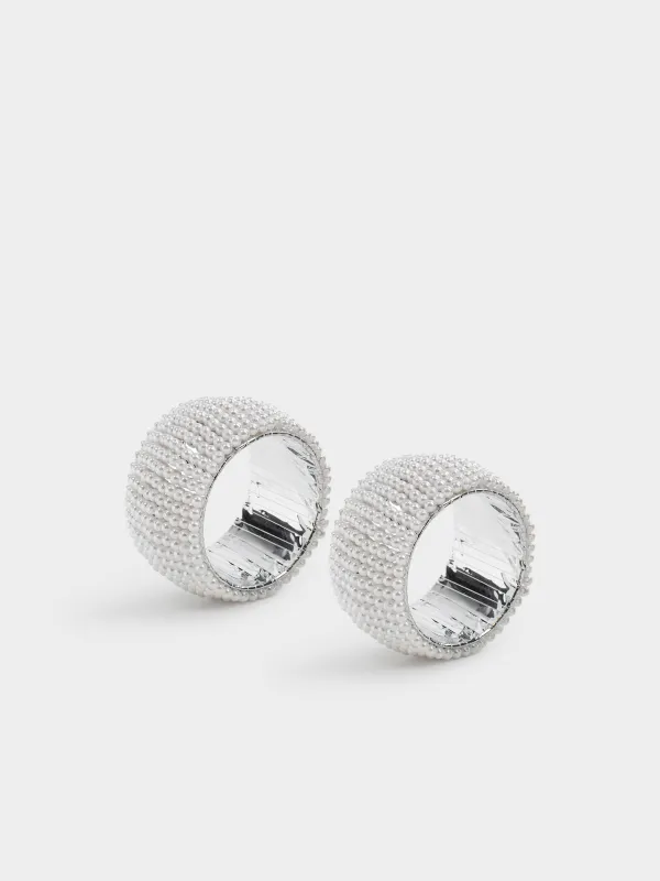 Майлық сақинасы, 5 см, 2 дана, моншақтар, дөңгелек, ақ, Shiny beads, image-0
