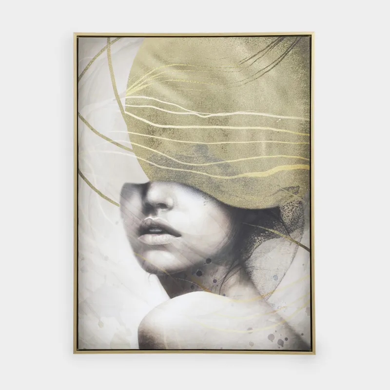 Жақтаудағы сурет, 78х103 см, кенеп, алтын қоңыр, Қыз, Abstract