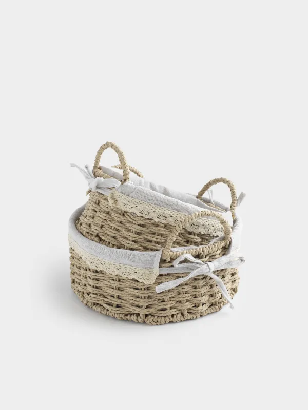 Сақтау себеті жиынтығы, 2 дана, целлюлоза / мақта, дөңгелек, Braided, image-3