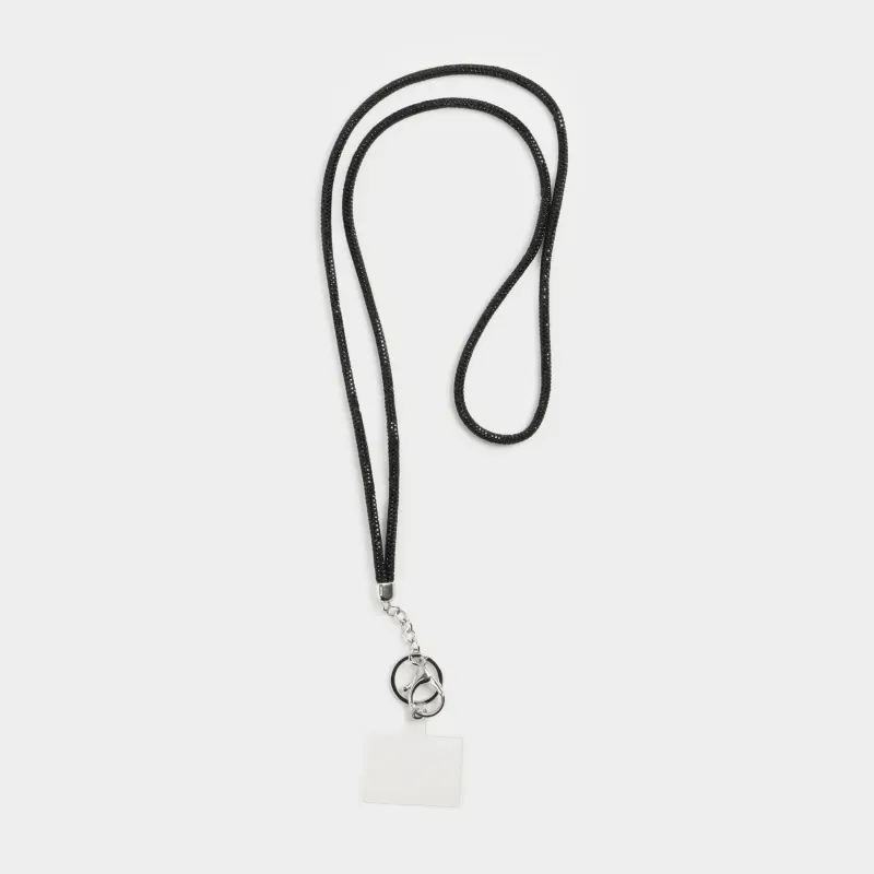 Тізбек, 1,1 м, телефонға арналған, полиэстер/страздар, қара, Jewelry black