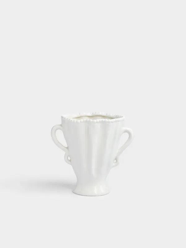 Гүл вазасы, 16 см, тұтқалары бар, керамика, сүт түстес, Нүктелер, Crumple grace, image-1