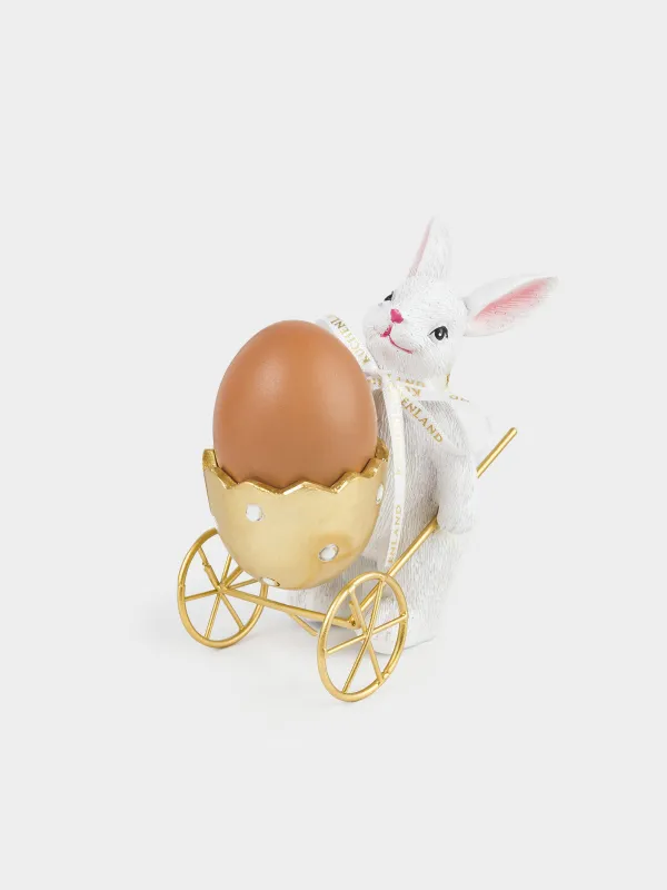 Подставка для яйца, 12 см, полирезин/металл, бело-золотистая, Кролик, Rustic Easter, image-2