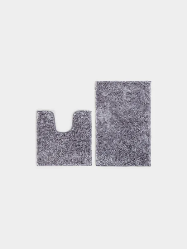 Жуынатын бөлме төсеніші, 50x80/50x50 см, 2 дана, сырғанауға қарсы, полиэстер, сұр, Fluffy, image-0