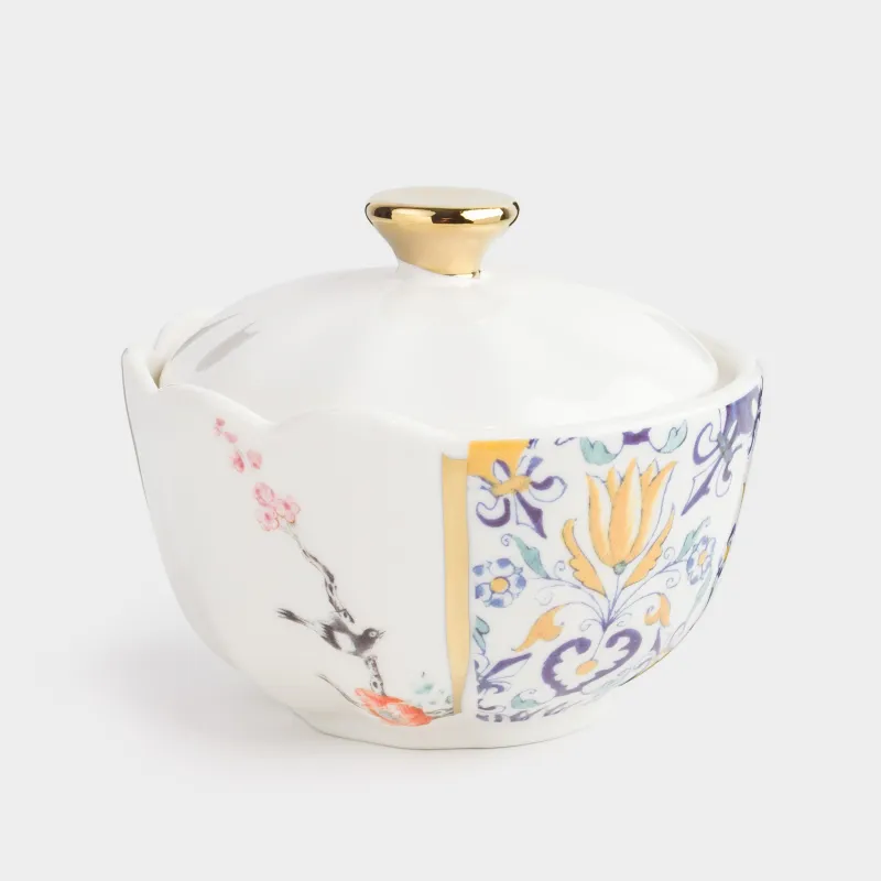 Қант ыдысы, 8 см, 160 мл, фарфор N, ақ және алтын, Кинцуги, Kintsugi