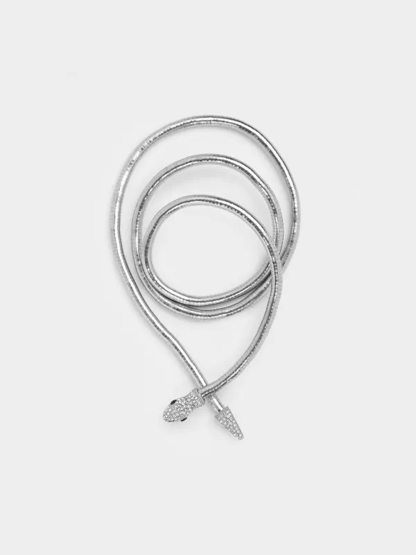 Колье, 90 см, металл/стразы, серебристое, Змея, Jewelry snake, image-0