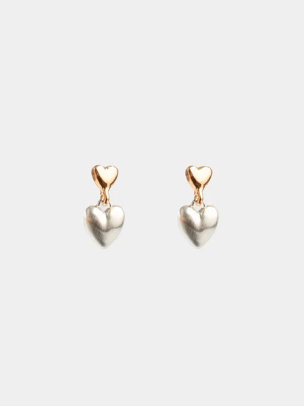 Пусет сырғалары, 2 см, 2 дана, металл, күміс-алтын, Жүрек, Jewelry heart, image-0