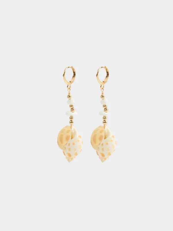 Серьги, 6 см, 2 шт, металл/ракушка, золотистые, Морская раковина, Jewelry seaside, image-1