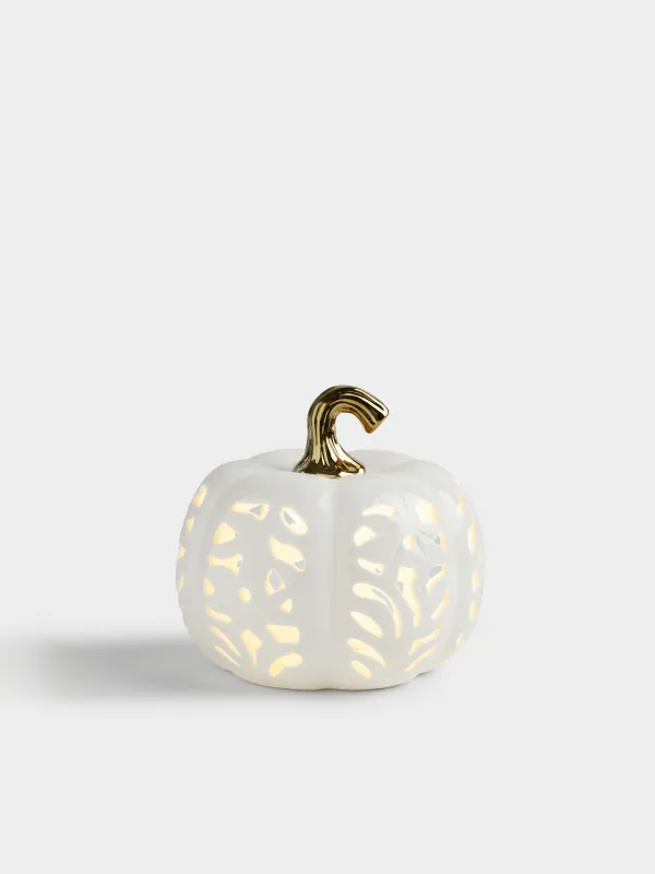 Сәндік шам, 15 см, фарфор Р, сүт және алтын түстес, Асқабақ, Gourd, image-0
