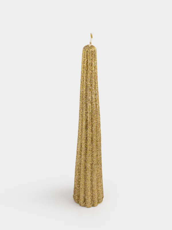 Свеча, 25 см, тонкая, с блестками, Ribbed candle, image-0