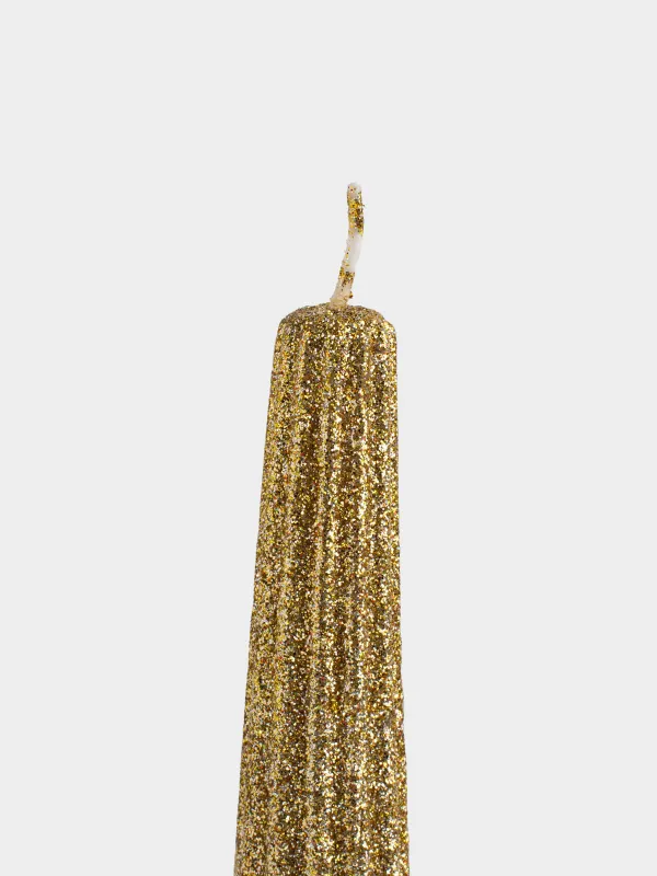 Свеча, 25 см, тонкая, с блестками, Ribbed candle, image-1
