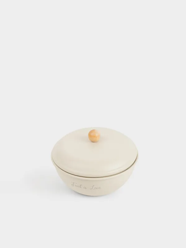 Миска, 1 л, с крышкой, металл/бамбук, бежевая, Gusto, image-4