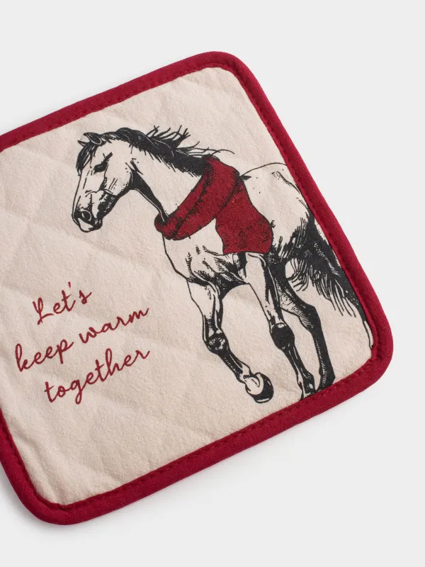 Ыдыс ұстағыш, 20х20 см, мақта, сұр және сарғылт-қоңыр, Жылқы, Horse in scarf, image-4