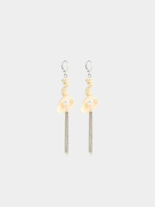 Серьги, 8 см, 2 шт, металл/ракушка, серебристые, Гребешок, Jewelry seaside, image-1