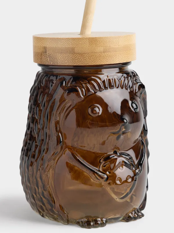 Банка для напитков, с крышкой и трубочкой, Forest animals, image-1