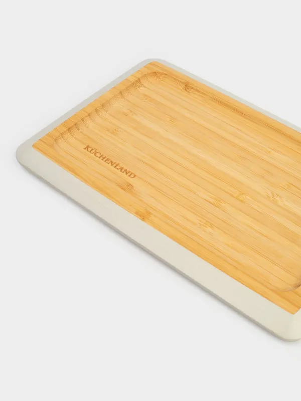 Табақша, 24х16 см, бамбук, тікбұрышты, сұр жиек, Bamboo soft, image-7