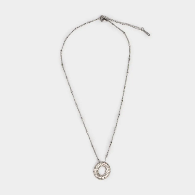 Шынжыр, 49 см, аспасы бар, металл/страздар, күміс, Сақина, Jewelry