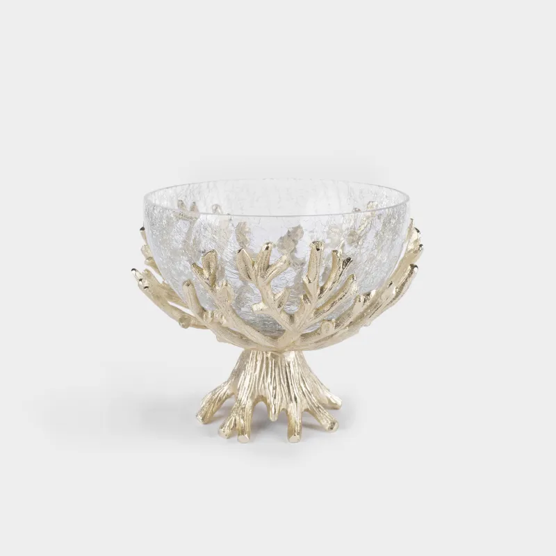 Жеміс вазасы, 20 см, аяғы, шыны / металл, алтын, Кракелюр, Paradise garden