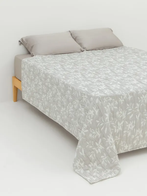 Төсек жапқыш, 220х240 см, сырылған, жаккард, сұр, Жапырақтар, Stitch jacquard, image-0