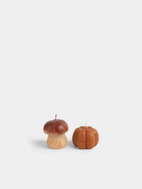 Свеча, 5/6 см, 2 шт, оранжевая/коричневая, Тыква и гриб, Pumpkin shape, image-0