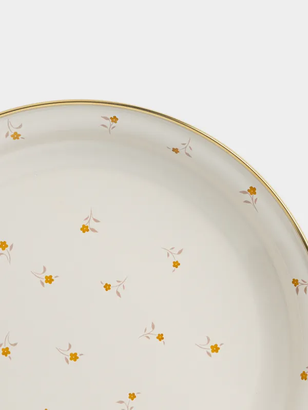 Поднос, 22 см, металл эмалированный, круглый, молочный, Цветы, Enamel florets, image-2