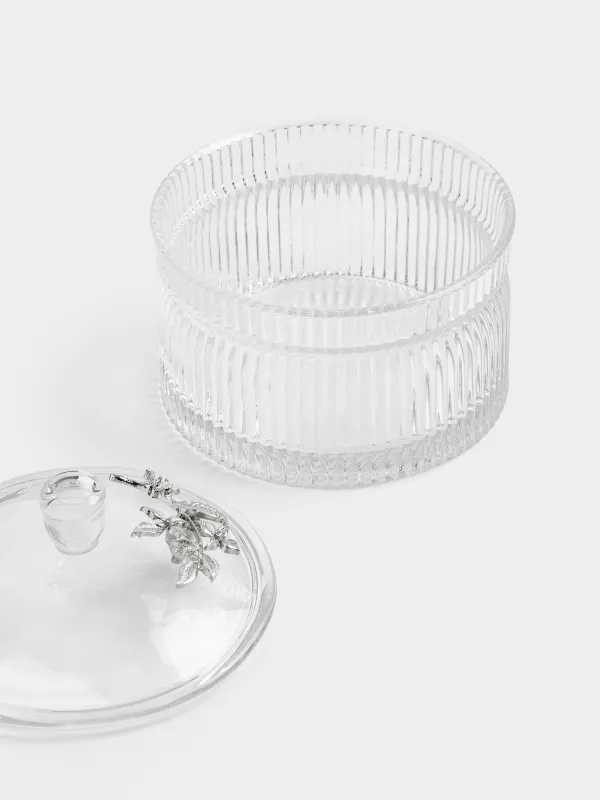 Сақтау ыдысы, 12х12 см, 600 мл, шыны Р/металл, Күміс гүлдер, Ribby silver, image-4