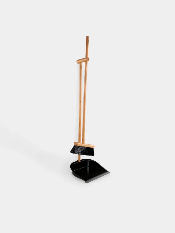 Щетка для мусора, с совком, 93 см, пластик/бамбук/сталь, черная, Black clean, image-0