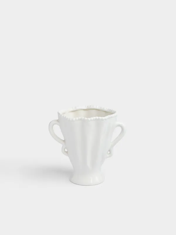 Гүл вазасы, 16 см, тұтқалары бар, керамика, сүт түстес, Нүктелер, Crumple grace, image-0