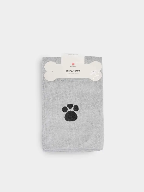 Полотенце для животных, 60х100 см, микрофибра, серое, Лапка, Clean pet, image-1