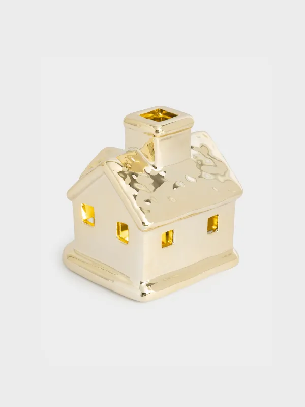 Мүсінше, жарықтандырылған, 7 см, фарфор P, алтын, Үй, House shape, image-1