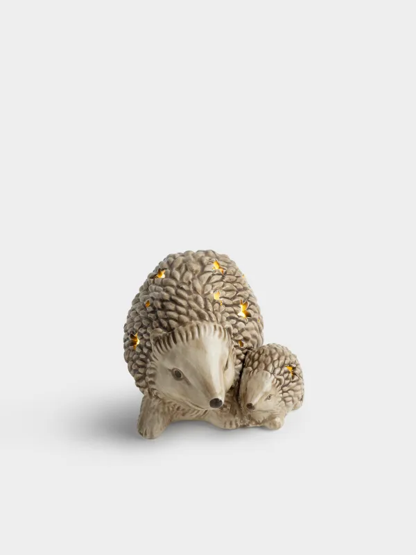 Статуэтка с подсветкой, 15 см, керамика D, серо-коричневая, Ежи, Hedgehog, image-1