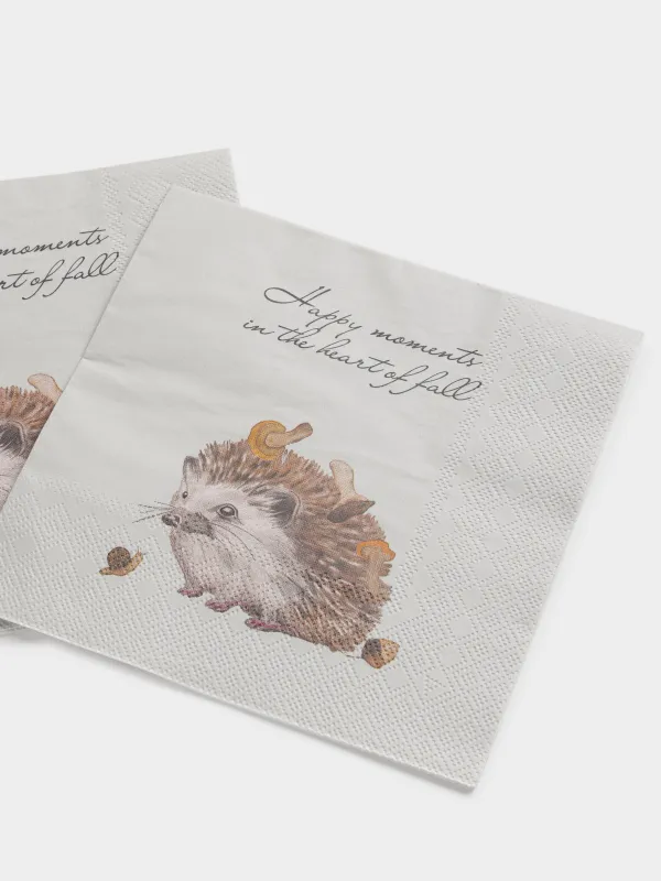 Қағаз майлықтар, 33х33 см, 20 дана, шаршы, сүт түстес, Кірпі, Forest hedgehog, image-2