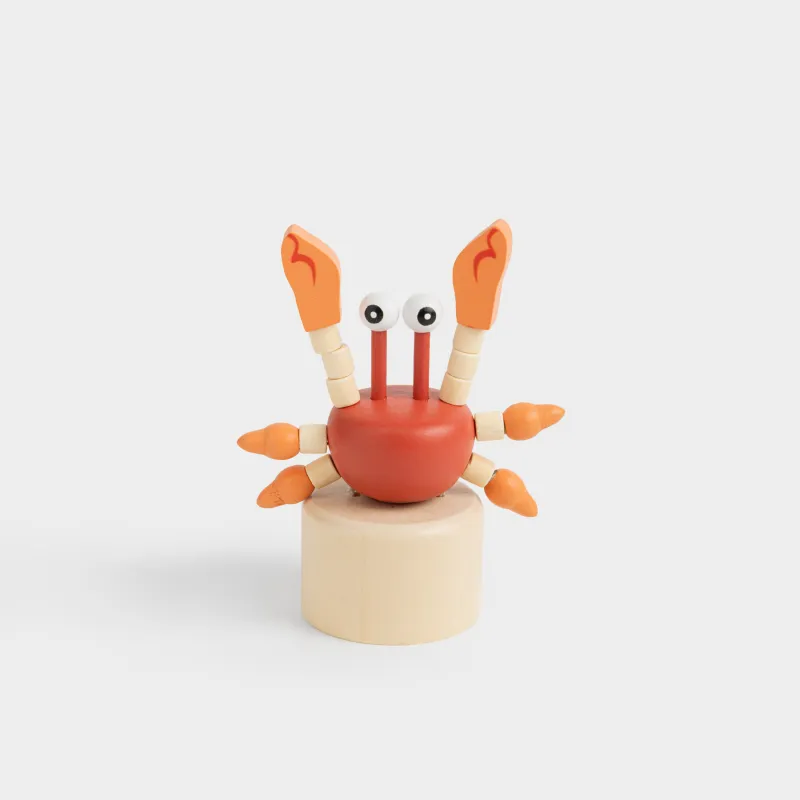 Игрушка, 5х13 см, дергунчик, дерево, красно-оранжевая, Краб, Entertain