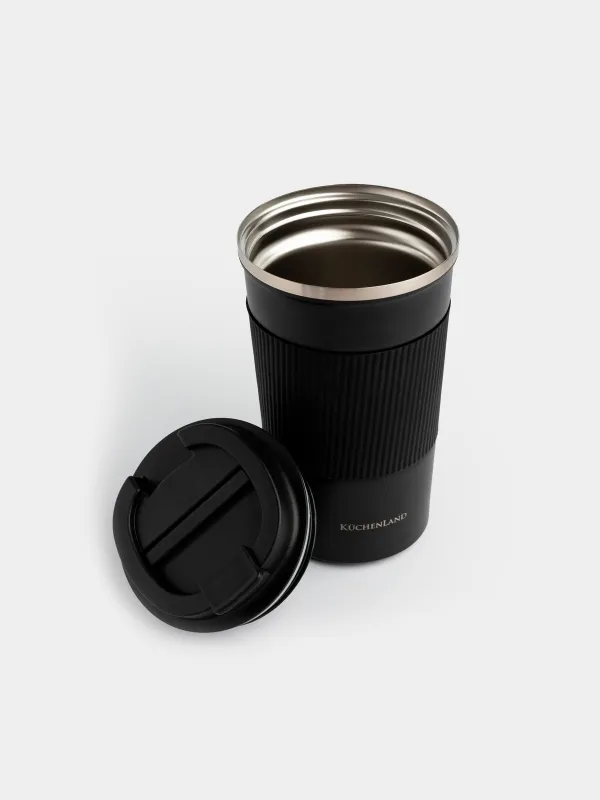 Термо саптыаяқ, 500 мл, зарфы бар, болат/пластик/силикон, қара, Coffee life, image-2