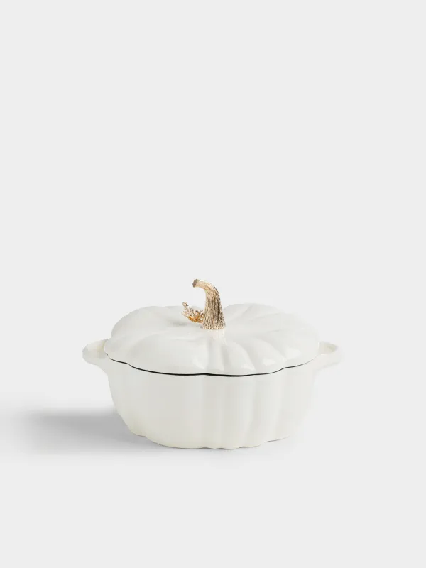 Казан, 24 см, 2,7 л, с крышкой, чугун, молочный, Тыква, Gourd, image-0