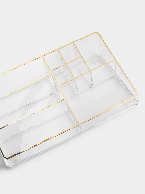 Органайзер для косметики, 28х7 см, 9 отд, пластик, золотистый кант, Dorado, image-2