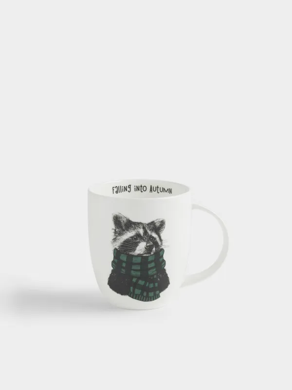 Саптыаяқ, 400 мл, фарфор F, ақ, Шарф киген жанат, Raccoon, image-0
